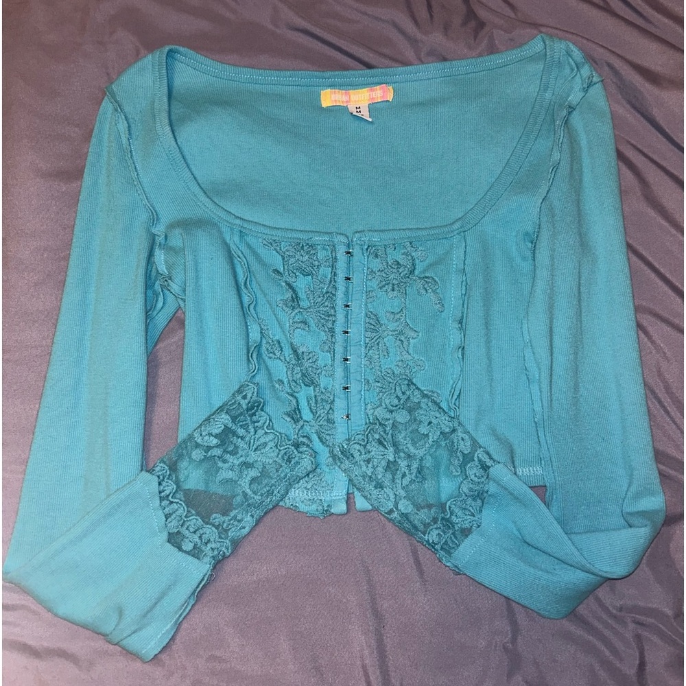 Blue corset-style long sleeve Urban Outfitters shirt